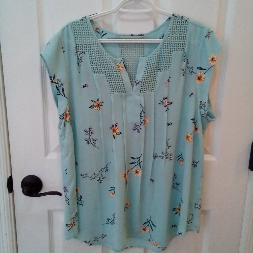 Daniel Rainn blouse, mint green floral, XL